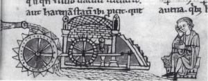 Medieval mill with overshot wheel